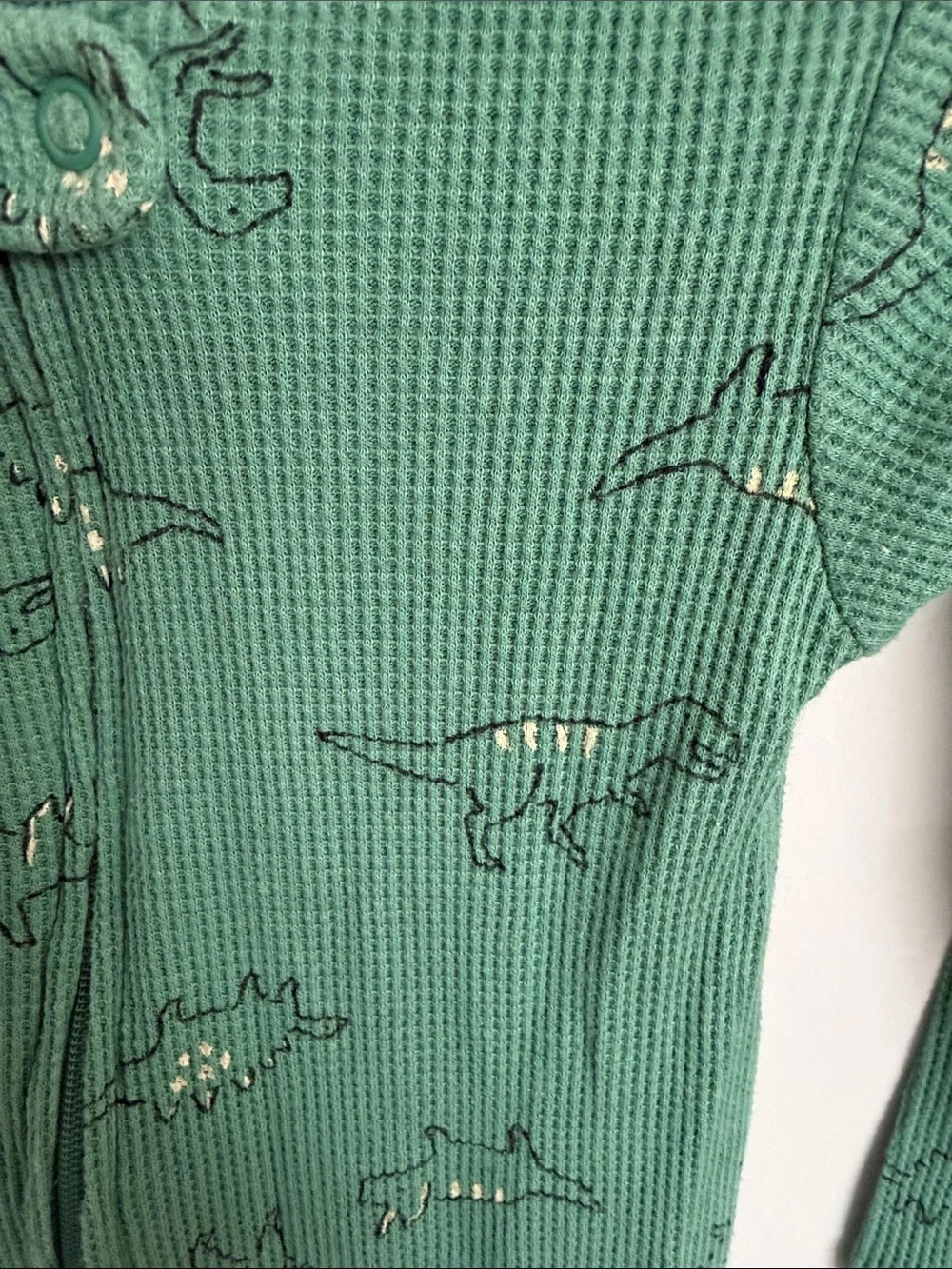 Carter's Green Dinosaur Waffle-Knit Footed One-Piece size 2T